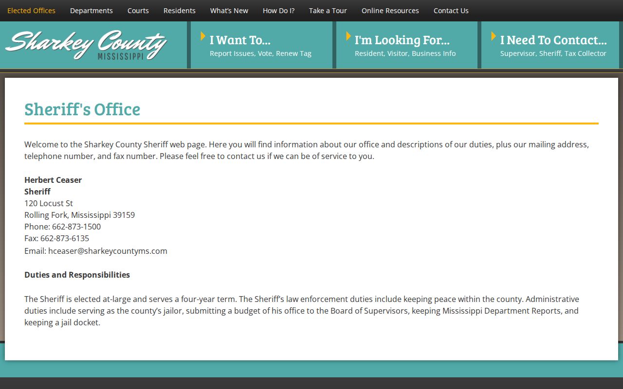 Sharkey County 72-hour release source showing no online Sheriff archive